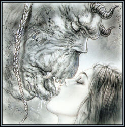 female french_kiss french_kissing human kissing luis_royo male monster ogre size_difference straight the_blue_prince