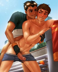 2boys abs anal armpit_hair armpits ass ben_10 ben_tennyson big_balls big_penis bludwing body_hair cartoon_network circumcised clothing crossover cum erection from_behind gay generator_rex hairy_male leg_hair legs legs_spread male male_only muscles muscular nipples partially_clothed pectorals penetration penis pubic_hair rex_salazar skinny sweat yaoi