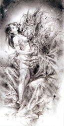 breast_sucking female human lactation luis_royo male male/female monster ogre size_difference the_blue_prince