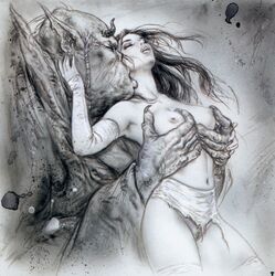 breast_grab breasts female human kissing luis_royo male monster ogre size_difference straight the_blue_prince