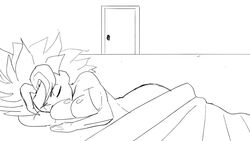 1boy 1girls angry animated artist_self-insert bangs bed bed_sheet bedroom big_breasts black_and_white bouncing_breasts breast_hold breast_jiggle breast_squish breasts caulifla cellphone conversation curvaceous curvy curvy_figure dialogue dragon_ball dragon_ball_super female fit fit_female hair hanging_breasts hips long_hair male mp4 no_sound nude nude_female phone poke pseudocel saiyan sideboob smile talking toned toned_female twitter video violence voluptuous wide_hips