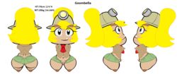 anthro anus areola ass big_butt blonde_hair blush clitoris clothing female front_view genitals goomba goombella green_shorts hair humanoid lil_scooter56 mario_(series) navel nintendo nipples paper_mario plump_labia puffy_nipples pussy rear_view side_view simple_background thick_thighs video_games white_background wide_hips