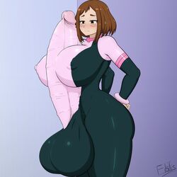 1futa accident accidental_erection autopaizuri autopaizuri_under_clothes balls balls_in_bodysuit big_ass big_breasts blush bodysuit brown_hair bulge embarrassed erect_nipples erection erection_under_clothes fibilis full-package_futanari futa_only futanari huge_ass huge_balls huge_breasts huge_cock huge_thighs hyper hyper_balls hyper_penis large_penis my_hero_academia nipples ochako_uraraka penis_bigger_than_torso penis_in_bodysuit short_hair solo solo_futa testicles thick_thighs tight_clothing unwanted_erection voluptuous watermark wide_hips