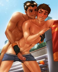 2boys abs anal armpit_hair armpits ass ben_10 ben_tennyson big_penis bludwing body_hair cartoon_network clothing crossover cum cumshot from_behind gay generator_rex hairy_male huge_cock leg_hair legs legs_spread male male_only muscles muscular nipples partially_clothed pectorals penetration penis pubic_hair rex_salazar skinny sweat yaoi