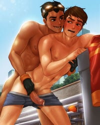 2boys abs anal armpit_hair armpits ass ben_10 ben_tennyson big_penis bludwing body_hair cartoon_network clothing crossover cum from_behind gay generator_rex hairy_male huge_cock leg_hair legs legs_spread male male_only muscles muscular nipples partially_clothed pectorals penetration penis pubic_hair rex_salazar skinny sweat yaoi