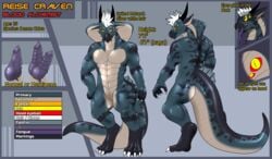 1boy absurd_res anthro cobra crazyeyes demon digitigrade diphallia diphallism english_text genitals hi_res knot male male_only multi_eye multi_genitalia multi_penis muscular muscular_male penis reptile scalie snake solo standing text thick_tail