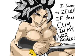 1boy 1girls angry armwear big_breasts big_hair black_eyes black_hair breast_squeeze breast_squish breasts caulifla couple dialogue dragon_ball dragon_ball_super duo erect_penis erection faceless_male female female_focus female_saiyan fit fit_female grabbing_shirt hair huge_breasts long_hair male muscular muscular_female muscular_male offscreen_character offscreen_male paizuri penis penis_between_breasts pseudocel pulling_shirt saiyan shaking straight threatening titjob toned toned_female topless universe_6/universe_7 universe_6_saiyan/universe_7_saiyan vambraces white_background