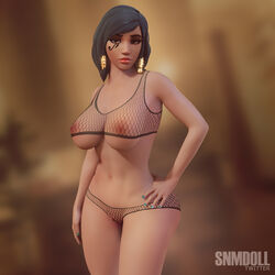 3d breasts fishnet nail_polish overwatch pharah pose posing snmdoll