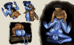 1boy 1girls biting_lip blue_hair blue_skin blush blushing cleric critical_role critical_role:_the_mighty_nein cum cum_in_pussy cum_inside demon dungeons_and_dragons female female_penetrated glomp gnome headlock humanoid humanoid_penetrated jester_lavorre laughing lilmonstah male male/female male_penetrating male_penetrating_female mating_press noogie on_table piledriver_position precum sex size_difference sorris_cade straight surprise tackle tail_wagging tailjob tiefling