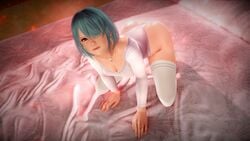 1girls 3d 3d_(artwork) bed blue_eyes blue_hair dead_or_alive dead_or_alive_6 female female_only glasses hair_over_one_eye looking_at_viewer nico_(doa) short_hair smile solo tagme white_legwear