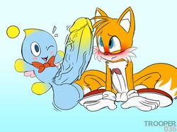 balls big_penis blush chao_(sonic) cheese_the_chao duo gay genitals hi_res huge_cock humanoid_genitalia humanoid_penis hyper hyper_genitalia hyper_penis male male/male penis small_but_hung sonic_(series) sonic_the_hedgehog_(series) tails trooper036 vein veiny_penis yaoi