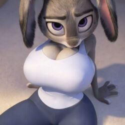 1girls ai_generated animated anthro big_breasts breast_focus breasts_focus bunny bunny_girl cleavage disney erect_nipples female furry furry_female grey_fur huge_breasts judy_hopps nipple_bulge palewdis purple_eyes sound sound_warning tagme video zootopia zootropolis
