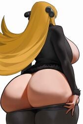 1girls ass ass_focus big_ass big_breasts blonde_hair breasts breasts_out bubble_butt busty clothing cynthia_(pokemon) fat_ass female female_only gluteal_fold huge_ass huge_breasts jacket large_ass large_breasts long_hair massive_ass no_bra no_panties open_clothes open_jacket pants pants_down pokemon rear_view solo spiralnoww thick_ass thick_thighs thunder_thighs wide_hips