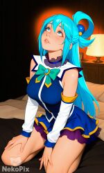 artist:nekopix konosuba aqua_(konosuba) 1girl solo breasts large_breasts nipples areolae ass pussy nude completely_nude uncensored nsfw hentai blush curvy thick_thighs wide_hips thighs navel long_hair looking_at_viewer smile seductive open_mouth full_body high_resolution highly_detailed simple_background rule34 ai_generated patreon