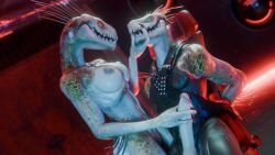 16:9 3d_(artwork) alien anthro anthro_on_anthro arm_quills bdsm big_penis bondage bound breasts chair chair_bondage clothed clothed/nude clothed_anthro clothed_male clothing colored digital_media_(artwork) digitigrade dominant dominant_anthro dominant_female duo erection eye_contact feet female furniture genitals halo_(series) hand_on_chin hands_behind_back hi_res holding_muzzle holding_penis humanoid_genitalia humanoid_penis ibie'shan intraspecies kig-yar looking_at_another male male/female microsoft nipple_outline nipples non-mammal_breasts nude nude_anthro nude_female penis pupils quill_hair ralic_turman reptile restrained restrained_legs scales scalie sharp_teeth sitting slit_pupils tan_body tan_scales teeth tight_clothing vulva widescreen xbox_game_studios