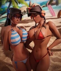 bikini bikini_top bikini_bottom swimsuit string_bikini string_panties cleavage tits breasts big_breasts huge_breasts curvy curvy_figure curvy_hips curvy_body curvy_female big_thighs wide_thighs wide_hips thick_thighs thick_legs thunderthighs thunder_thighs 3d 3d_(artwork) hourglass_figure sexy femscout femscout_(alt_design) team_fortress_2 axistryker 2girls take_your_pick cameltoe camel_toe busty_female busty fit fit_female