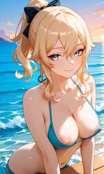 artist:pixipeach genshin_impact jean_(genshin_impact) 1girl solo breasts large_breasts nipples areolae ass pussy nude completely_nude uncensored nsfw hentai blush curvy thick_thighs wide_hips thighs navel long_hair looking_at_viewer smile seductive open_mouth full_body high_resolution highly_detailed simple_background rule34 ai_generated patreon
