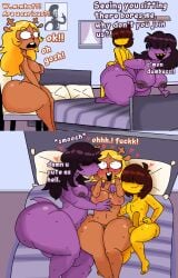 1boy 2girls anthro antlers bed bedroom bedroom_sex bisexual blonde_hair blush brown_hair comic consensual_cuckquean cuck_chair deltarune dinosaur_girl fangs freckles friend_inside_me furry furry_female furu_flami hand_over_shoulder happy_sex hearts hugging human_on_anthro inviting_to_sex joining_in kissing kissing_cheek kris_(deltarune) kris_dreemurr long_hair male male_penetrating_female meme_reference nipples no_visible_eyes noelle_holiday polyamory poster sitting size_difference small_dom_big_sub surprised_expression susie_(deltarune) taller_female threesome toy_story trio undertale_(series) wholesome wholesome_sex woody_pride