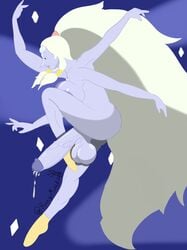 4_arms balls big_balls big_breasts big_penis blue_eyes breasts cum futa_only futanari huge_balls huge_cock multi_arm multi_limb nipples opal_(steven_universe) penis precum purple_skin solo_futa steven_universe veiny_penis white_hair