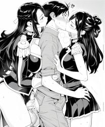 ?! age_difference ai_generated anal azuma_fubuki azuma_himari erection_under_clothes futa_on_male futanari hand_on_waist heavy_breathing hug huge_ass huge_breasts huge_butt huge_cock huge_penis kissing kissing_while_penetrated lawlbw191 manga_style mato_seihei_no_slave mother_and_daughter pubic_hair sandwich_position sandwiched size_difference threesome wakura_yuuki