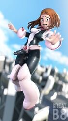 1futa 3d 3d_(artwork) balls balls_in_bodysuit blush bodysuit brown_hair cloud erect_nipples erect_penis erection floating futa_only futanari greatb8 greatm8 hero_outfit_(mha) impossible_bodysuit impossible_clothes impossible_clothing my_hero_academia ochako_uraraka open_mouth penis penis_in_bodysuit short_hair skin_tight sky solo testicles tight_clothes tight_clothing