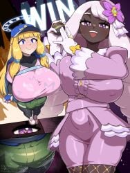 1futa 1girls angel beauty_mark big_breasts big_penis blonde blonde-haired_female blonde_female blonde_hair blonde_hair_female blue_eyes blue_hair breasts bulge bulge_through_clothing bulge_under_clothes cosplay dark-skinned_female dark_skin elf elf_ears elf_futa female_protagonist_(pokemon_ww) femdom futa_on_female futanari halo huge_breasts huge_cock imminent_sex jacinthe_(pokemon) large_breasts large_penis light-skinned_female light-skinned_futa light_skin milf painting_fish penis pink_hair pokemon pokemon_legends:_z-a pokemon_trainer pokemon_ww purple_eyes two-tone_hair xaessya yukari_(pokemon)