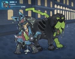 after_sex animal_genitalia animal_penis anthro anthro_on_feral balls bestiality black_body blue_body bodily_fluids breath building canid canine canine_genitalia canine_penis canis cum cum_in_ass cum_inside cum_pooling cum_pouring_out defeat_sex defeated dewlap_(anatomy) domestic_dog dominant dominant_feral dominant_male drooling duo ejaculation fakemon feral fernsigillum floppy_ears gameplay_mechanics generation_4_pokemon genital_fluids genitals green_body green_leash gui health_bar hi_res interspecies jowls knot knotted_penis knotting larger_feral leaking_cum leash legendary_pokemon lucario male male/male mammal mastiff molosser multicolored_body neapolitan_mastiff night nintendo outside outside_sex panting penis pointy_ears pokemon pokemon_(species) pokemon_battle pokemon_legends_z-a red_core_symbol saliva saliva_covered saliva_on_body saliva_on_tongue saliva_string sex size_difference smaller_anthro spiral spiral_eyes standing standing_sex street submissive submissive_anthro submissive_male tongue tongue_out twitching white_eyes wrinkles x-ray_view zygarde zygarde_15_forme_(kingmastiff30)