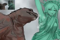 animate_inanimate armpit armpit_fetish armpit_sniffing armpits canonical_scene gaster_bass godzilla godzilla_(series) godzilla_minus_zero kaiju living_statue reference_image scene_interpretation scene_reference statue_of_liberty