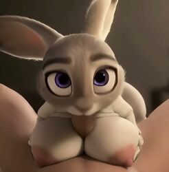 1boy1girl 1girls ai_generated animated anthro big_breasts blowjob breasts_out bunny bunny_girl disney erect_nipples female furry furry_female grey_fur huge_breasts interspecies judy_hopps looking_at_viewer no_sound oral oral_sex paizuri palewdis pov tagme topless video zootopia zootropolis