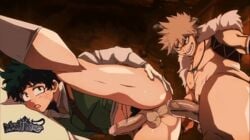 2boys abs anal_sex animated asian asian_male bed blush cream_hair deku flustered gay gif green_hair human izuku_midoriya katsuki_bakugou legs light_skin looking_down loop male male_only maoh_king muscles my_hero_academia nipples partially_clothed penetration penis pubic_hair smile uncensored veiny_penis yaoi yellow_hair