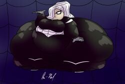 almost_immobile belly_overhang big_belly big_breasts black_and_white_clothing black_bodysuit black_cat_(marvel) butt_bigger_than_body chubby_face domino_mask fat fat_folds felicia_hardy flabby_arms flabby_legs hips_wider_than_shoulders hyper_hips hyper_thighs marvel marvel_comics night-spider night_spider nommersu obese obese_female obese_human overweight overweight_female overweight_human ponytail_(hair) spider-man_(series) thick_thighs webbing white_gloves white_hair wide_hips