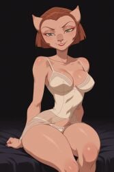 ai ai_generated alien big_breasts breasts captain_amelia feline female green_eyes looking_at_viewer mature_female milf short_hair treasure_planet panties