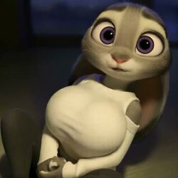 1girls ai_generated animated anthro big_breasts bouncing_breasts bunny bunny_ears bunny_girl covered_breasts disney female furry furry_female grey_fur huge_breasts judy_hopps looking_at_viewer palewdis smile solo sound sound_warning tagme video zootopia zootropolis