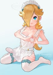 princess_rosalina mario_(series) super_mario_bros. nintendo super_mario_galaxy 1girls pinup maid maid_headdress maid_uniform maid_outfit thighs kurere1202 looking_at_viewer cleavage cleavage_cutout breasts tits boobs variant_set variant female feet thighhighs thigh_highs stockings garter_straps