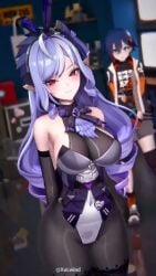 2girls 3d animated arms_behind_back bare_shoulders belle_(zenless_zone_zero) big_breasts blush breasts bunny_ears bunnysuit cleavage dancer gloves large_breasts long_hair looking_at_viewer music pantyhose phaethon_(zenless_zone_zero) pointy_ears purple_hair red_eyes solo sound tagme thick_thighs thighs vampire_girl video vivian_(zenless_zone_zero) vivian_banshee xulwind zenless_zone_zero
