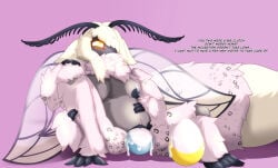 1girls anthro arthropod dig72 egg egg_laying female female_only goldensunmasterrpg hi_res insects lepidopteran lying moth mother neriah parent predator_(disambiguation) silkmoth silky_moth solo transformation vextrix