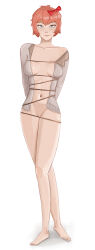 doki_doki_literature_club sayori_(doki_doki_literature_club) rope_bondage smile red_head blue_eyes hidden_breasts sosnikom