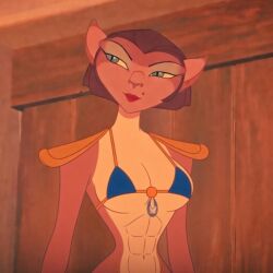 abs alien bikini bikini_top breasts captain_amelia disney feline female green_eyes mature_female short_hair small_bra smile treasure_planet
