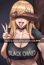 1boy 1girls after_fellatio after_oral after_sex ai_generated blacked blacked_clothing blacked_female blonde_hair blush caption cheating_girlfriend choker clothing cuckold cum_in_mouth cum_on_tongue hair interracial kitagawa_marin nails netorare ntr oral owned owned_bitch peace_sign penis penis_covering_eyes qos qos_clothing queen_of_spades queen_of_spades_symbol snapchat sono_bisque_doll_wa_koi_wo_suru spade_choker tagme taking_selfie teasing teasing_cuck_with_phone teasing_cuck_with_snap testicles text tongue