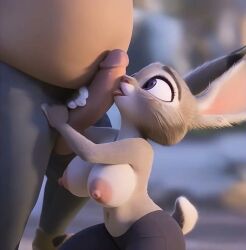 1boy1girl 1girls ai_generated animated anthro big_breasts bunny bunny_girl disney female furry furry_female grey_fur handjob huge_breasts judy_hopps no_sound palewdis tagme topless video zootopia zootropolis