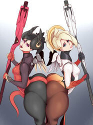 2girls ass ass_to_ass big_ass devil_mercy female female_only huge_ass looking_at_viewer mercy multiple_girls overwatch sunnysundown thick_thighs thunder_thighs