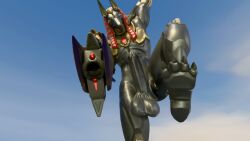 anthro anubian_jackal anubis anubis_reaper balls big_balls black_body blizzard_entertainment canid canine canis clothing deity egyptian egyptian_clothing egyptian_mythology erection feet genitals gun hi_res humanoid_genitalia humanoid_penis jackal looking_at_viewer male mammal middle_eastern_mythology muscular muscular_male mythology nude on_one_leg overwatch penis ranged_weapon reaper_(overwatch) rungiko soles solo standing toes weapon