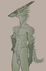 anthro athletic athletic_male ball_tuft balls bullchicken chest_tuft claws colored digital_drawing_(artwork) digital_media_(artwork) dragon flaccid flat_colors foreskin fur furred_dragon furred_scalie gay genitals green_balls green_body green_fur hand_on_hip homosexual humanoid_genitalia humanoid_penis long_ears looking_back male male_only male_penetrated mythological_creature mythological_scalie mythology nude nude_male penis portrait pubes purple_eyes red_penis saggy_balls scalie simple_background snout solo standing three-quarter_portrait tuft unretracted_foreskin