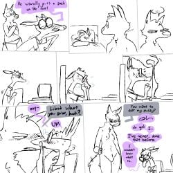 1:1 2026 4_fingers antelope anthro bed betty_(weaver) blush blush_lines blushing_profusely bodily_fluids bovid breasts breath canid canine canis chair clothed clothed_anthro clothed_male clothing collared_shirt color_coded color_coded_speech_bubble computer covering covering_breasts cunnilingus_request dialogue digital_drawing_(artwork) digital_media_(artwork) dik-dik duo electronics ellipsis embarrassed english_description english_text eyewear female fingers fully_clothed fully_clothed_anthro fully_clothed_male furniture glasses hi_res interspecies larger_female linked_speech_bubble male male/female mammal motion_lines nipples nude nude_anthro nude_female on_chair oral_request pack_street pillow requesting round_glasses sex_request shaking shirt simple_background sitting sitting_on_chair size_difference sleeping smaller_male speech_bubble spot_color standing sweat sweatdrop text the_weaver topless topless_anthro topless_female topwear trembling true_antelope under_covers underwear_on_face unnamed_character white_background wolf