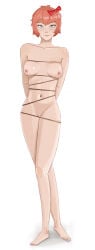 doki_doki_literature_club sayori_(doki_doki_literature_club) rope_bondage smile red_head blue_eyes boobs sosnikom