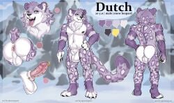 absurd_res animal_genitalia animal_penis anthro anus arm_tuft backsack balls big_balls black_insides black_mouth black_nipples black_pawpads butt dutch_(dutchleopard) ear_piercing elbow_tuft felid feline_genitalia feline_penis fluffy fully_sheathed fur furgonomic_piercing furgonomics genital_piercing genitals hi_res ladder_piercing male mammal markings model_sheet mouth_shot neck_tuft nipples open_mouth pantherine pawpads penis piercing pink_body pink_fur purple_body purple_fur purple_markings purple_veins saggy_balls sennpaw sheath sheath_piercing snow_leopard solo tongue tongue_out tuft white_body white_fur
