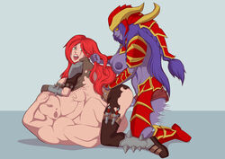 belly big_belly breasts clothing female futa_on_female futanari implied_futanari katarina_du_couteau league_of_legends nipples sex shyvana sunnyhero vore