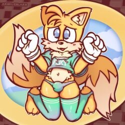 1boy 1boys 1femboy 1femboys 1male 1males 2d 2d_(artwork) 2d_artwork anthro anthro_only arnkleblarn blue_eyes blue_eyes_male bulge bulge_through_clothing croptop cub femboy femboy_only feminine feminine_body feminine_male furry furry_male furry_only high_resolution highres male male_cub male_only miles_prower miles_tails_prower mobian mobian_(species) mobian_fox panties sega solo solo_femboy solo_focus solo_male sonic_(series) sonic_the_hedgehog_(series) tails tails_the_fox thighhighs watermark yellow_body yellow_fur young younger_male