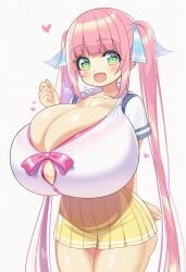 shortstack oppai_loli huge_breasts gigantic_breasts breasts_bigger_than_head cleavage school_uniform pink_hair mommy_lay ai_generated