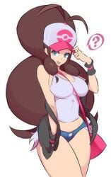 1girls ? alternate_breast_size arms bare_arms bare_shoulders belly big_breasts blue_eyes breasts brown_hair eye_contact female female_only hat hilda_(pokemon) hips human_only large_breasts looking_at_viewer midriff nac000 navel pokemon pokemon_bw ponytail seductive seductive_look seductive_smile short_shorts shorts shoulders sideboob smile solo solo_female tank_top thick thick_thighs thighs wide_hips